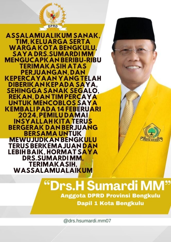 
 Drs.H Sumardi MM Anggota DPRD Provinsi Bengkulu. (Doc:Tw)