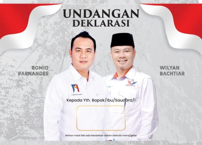 
 Bakal pasangan calon Bupati dan Wakil Bupati Kabupaten Lebong 2024-2029 Romio Parnandes dan Wilyan Bachtiar. (Doc:Tri)